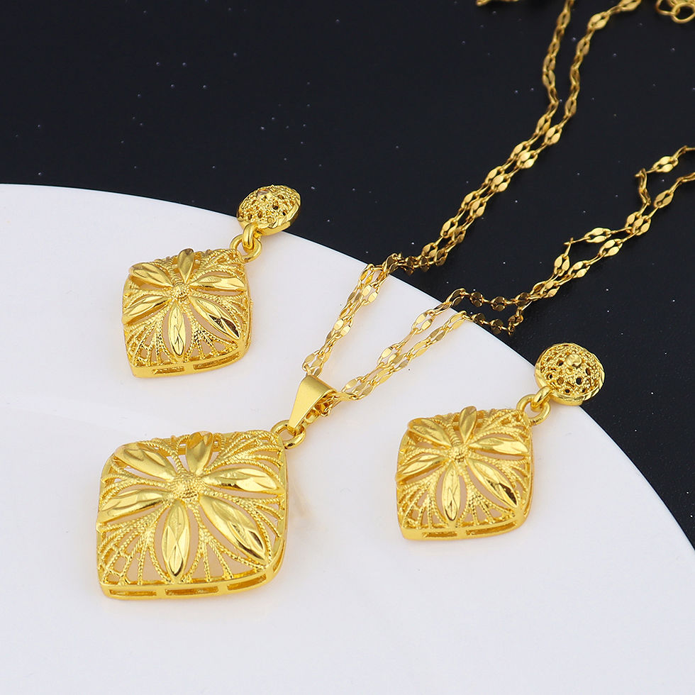 Thumbnail: 24K Gold Color Jewelry Fashion Necklace Earrings Set High Quality Luxury Jewelry