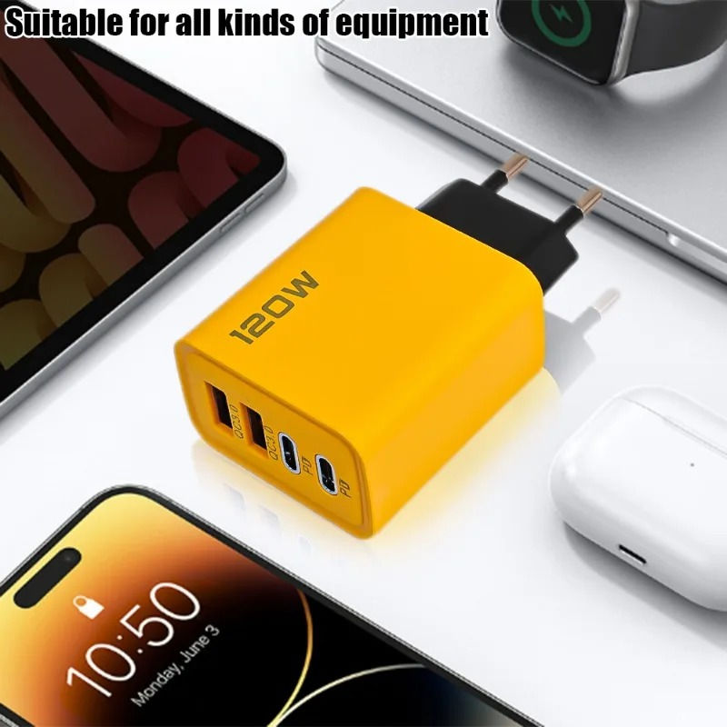 Thumbnail: 120W Fast Charging 4 Ports Mobile Phone Charger QC3.0 USB Type C Chargers Dual P