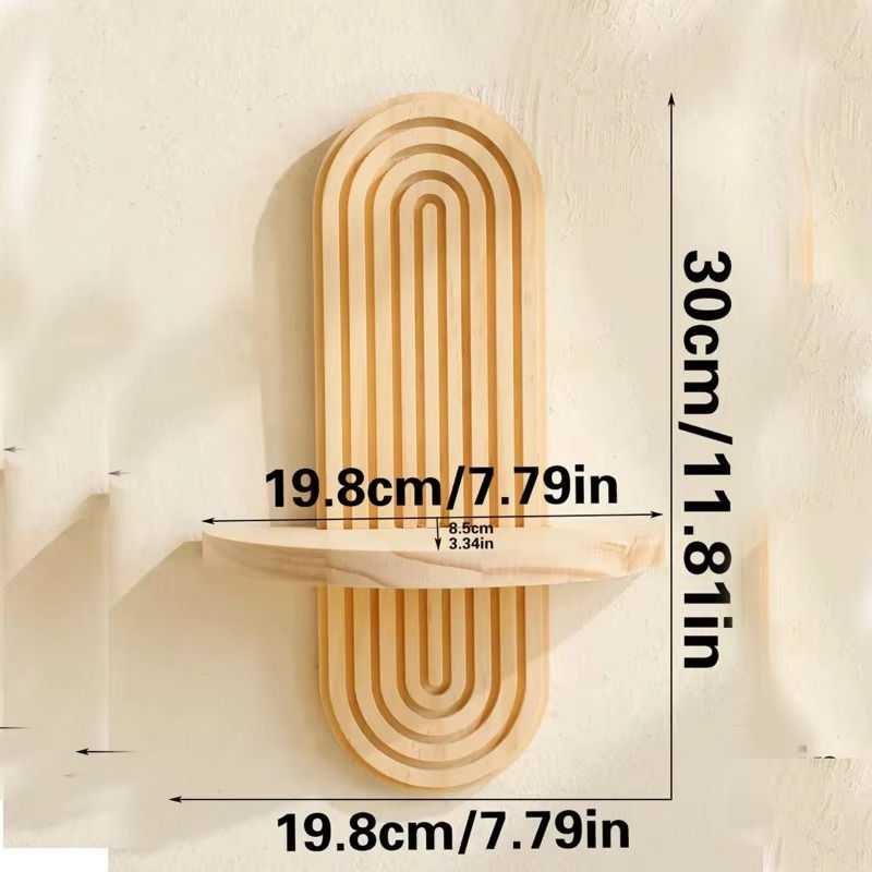 Thumbnail: Wooden Wall Mounted Storage Rack Boho Style Display Shelves Modern Home Decor fo