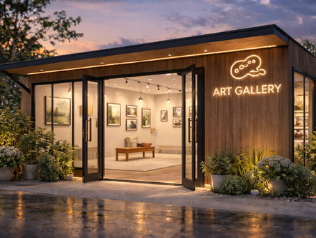 3d photorealistic render of modular container mini art gallery