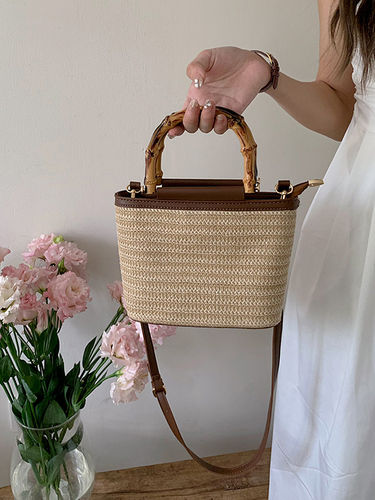 Thumbnail: Simple Hand Knitted Women's Travel Handbags Fashion Wooden Handle Ladies Shoulde