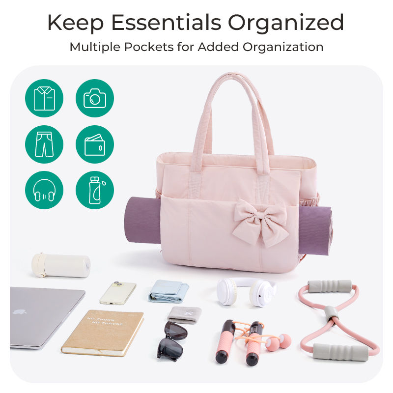 Thumbnail: BAGSMART Padded Tote Bag With Bow Casual Quilted Padded Women Shoulder Bags Fit