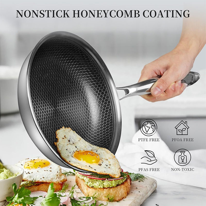 Thumbnail: 20 24 28cm Nonstick Frying Pan Stainless Steel Cooking Skillet PFOA Free Hybrid