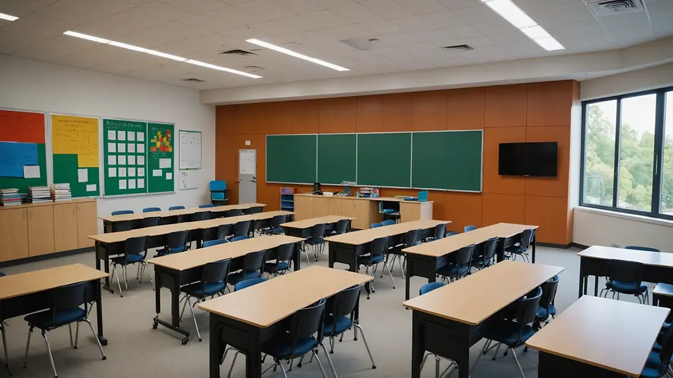 High angle view of a modern classroom designed for acoustics