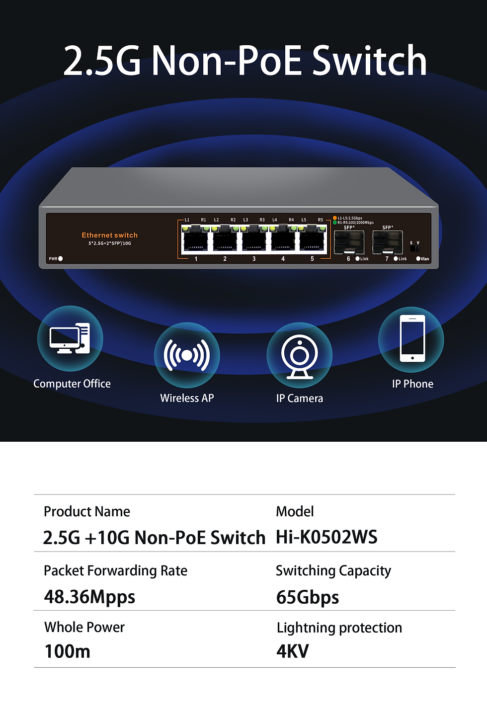 Thumbnail: Hisource 2.5G None-POE Network Switch 5 8 Port  Ethernet Switch with 2*10G SFP+