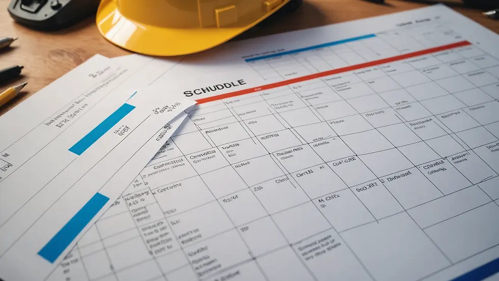 Close-up of a construction project schedule with Gantt chart