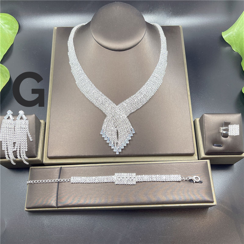 Thumbnail: Fashion Crystal Bridal Jewelry Sets Silver Color Geometric Choker Necklace Earri