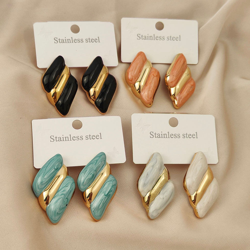 Thumbnail: Charming diamond colored enamel gold-plated 18K women's earrings, high quality w