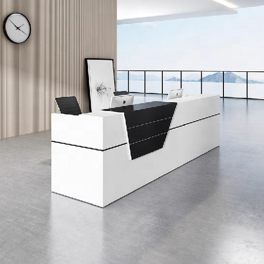 Thumbnail: Logo Commercial Office Furniture L-shaped Front Desk Counter Lobby Wooden Modern