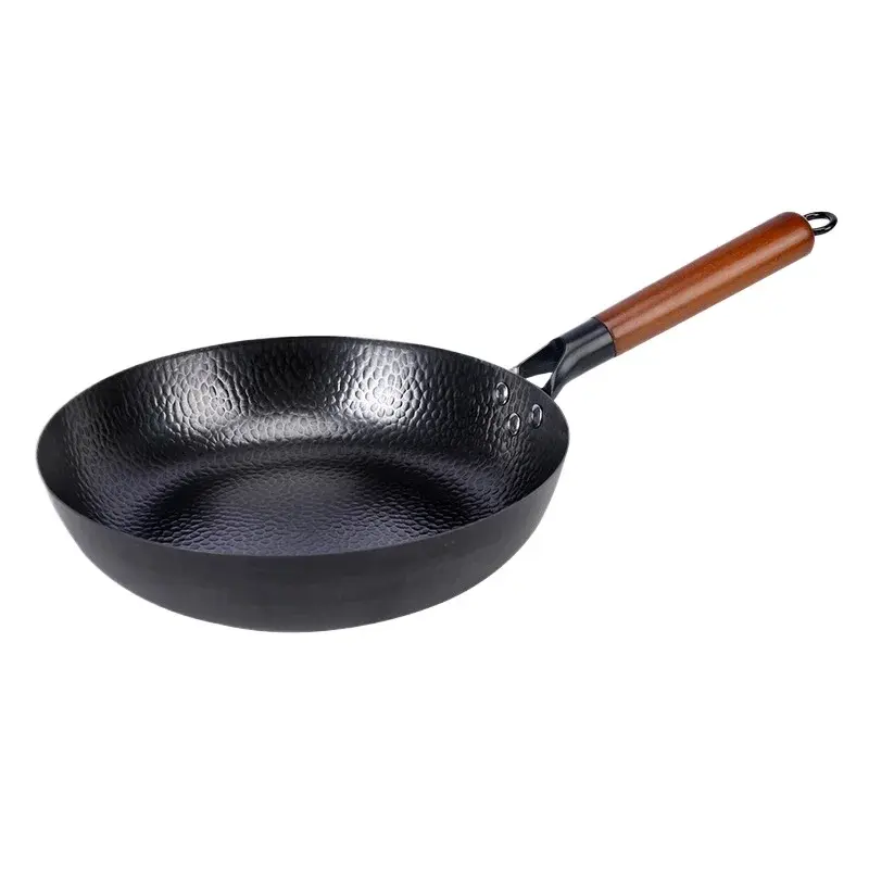 Thumbnail: 30cm Frying Pan Cast Iron Pan Uncoated Kitchen Cookware with Anti-scald Wooden H