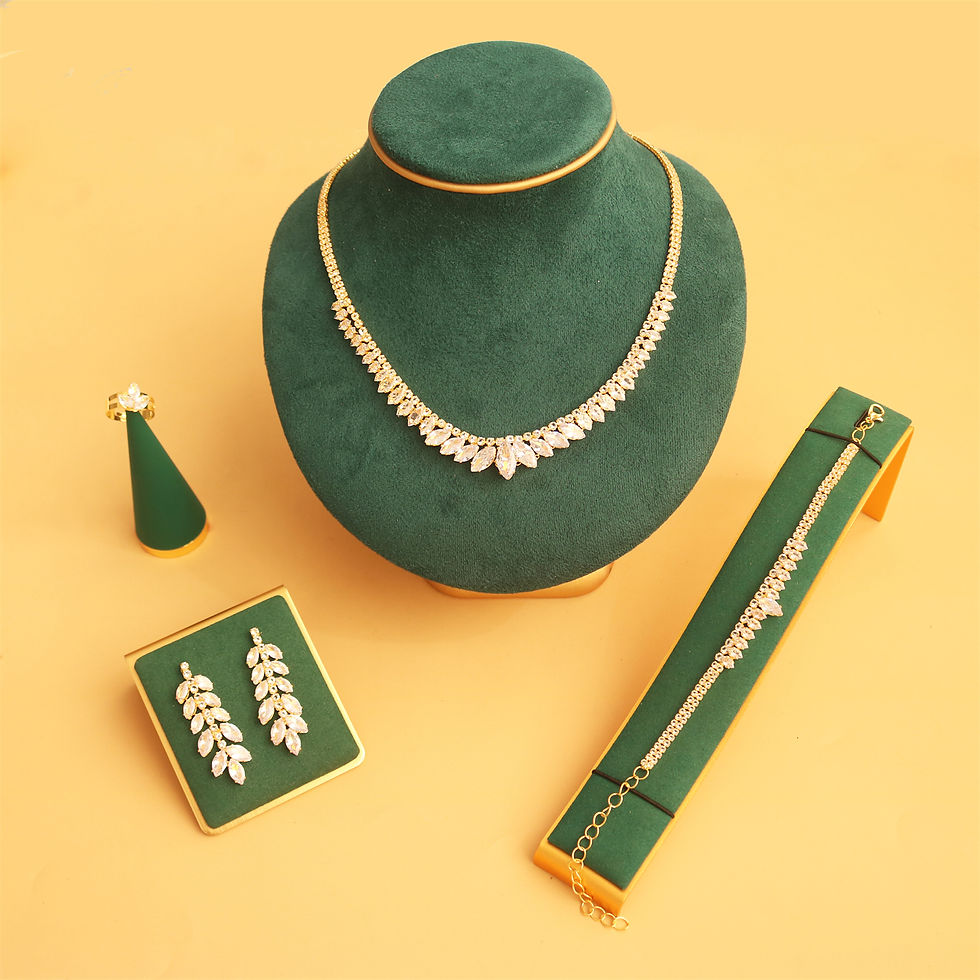 Thumbnail: Luxury Women's Jewelry Elegant Bridal Necklace Earrings Bracelets Rings 4-piece