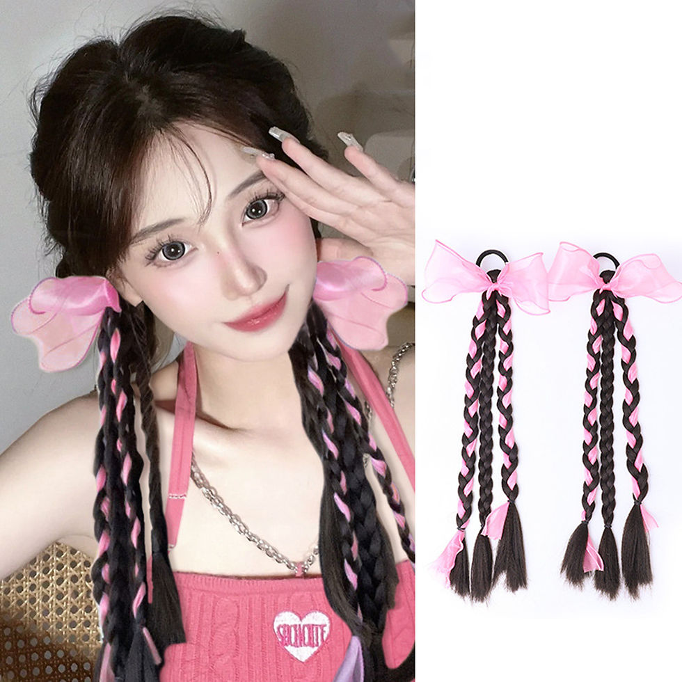 Thumbnail: 🥰Colorful Bow Wig Braids Hair Rings Ponytail Sweet Cool Twist Long Braids Hair