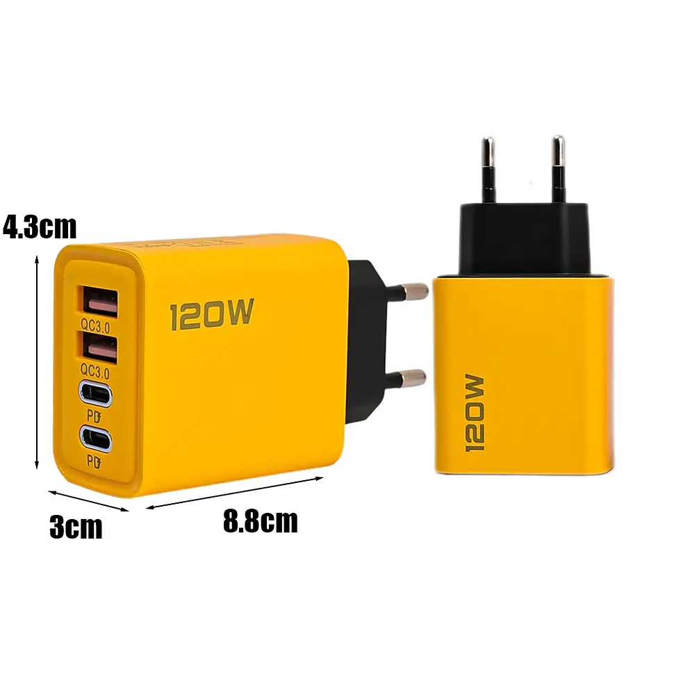 Thumbnail: 120W Fast Charging 4 Ports Mobile Phone Charger QC3.0 USB Type C Chargers Dual P