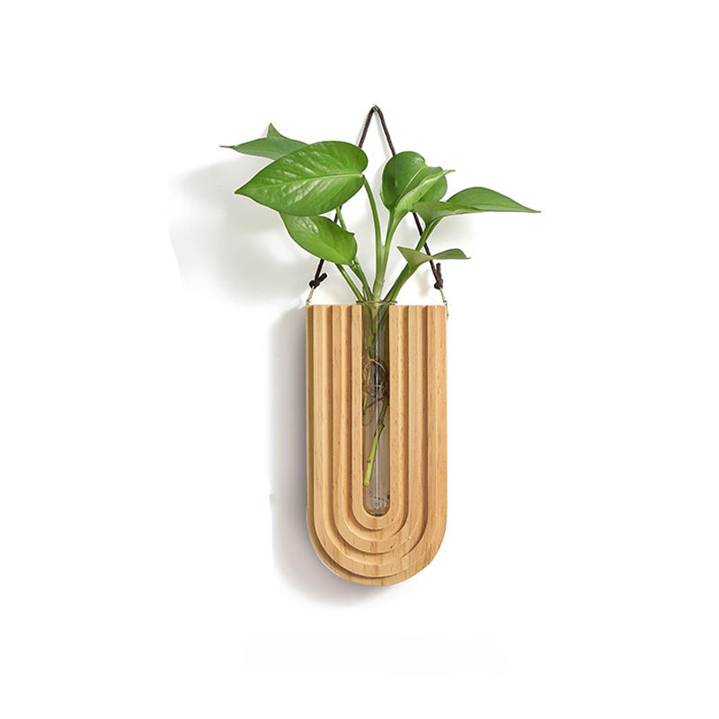 Thumbnail: Simple Wooden Flower Vase Wall Mounted Hanging Flower Pots Hydroponic Plant Cont
