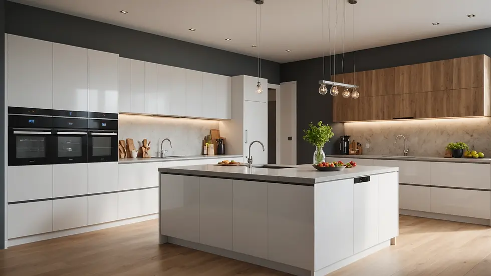Eye-level view of a modern kitchen with smart technology features