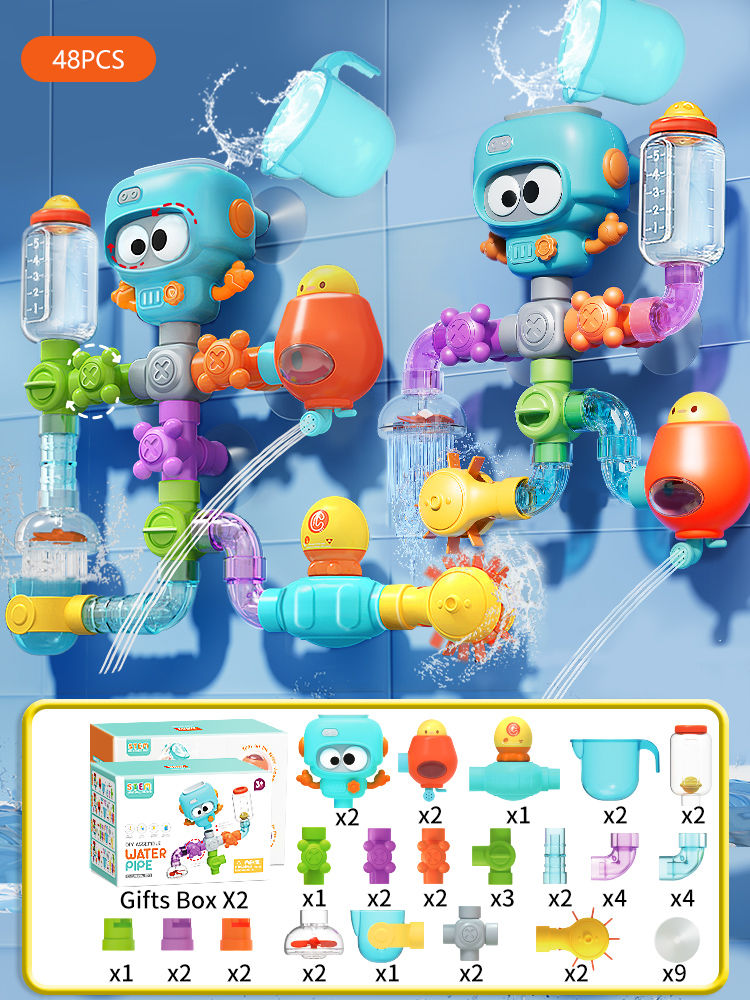 Thumbnail: Baby Bath Toys with Strong Suction Cups Tubes Spinner Squirt Water Game Set Todd
