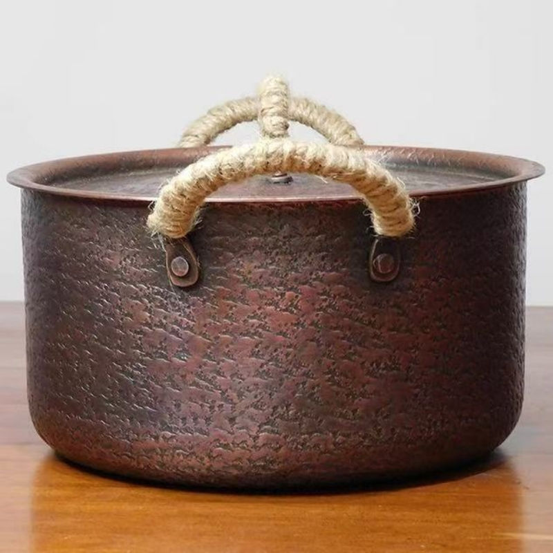 Thumbnail: Vintage Copper Pot,Handcrafted Hot Pot Food Cooking Utensil for Boiling,Simmerin