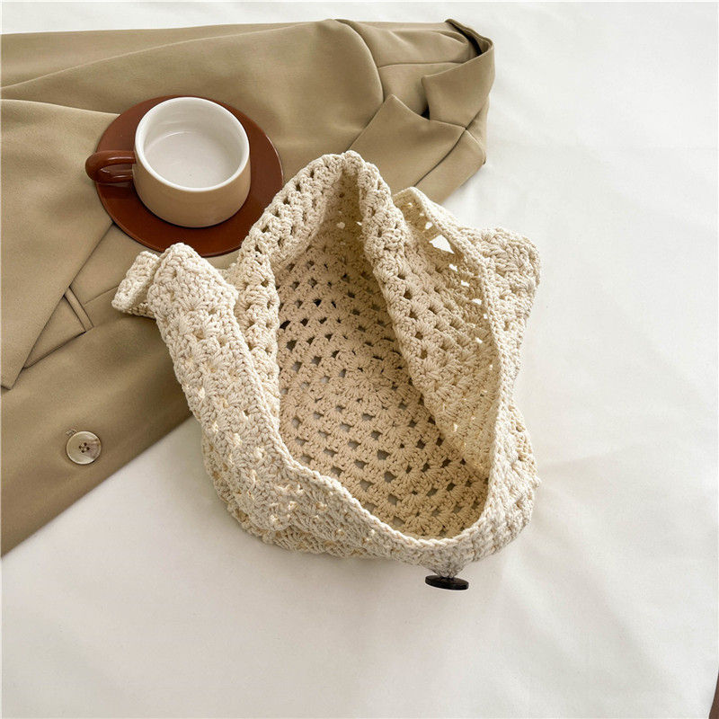 Thumbnail: Women Handmade Knitted Handbag Simple Khaki Beige Bohemian Shoulder Bag Lady Reu