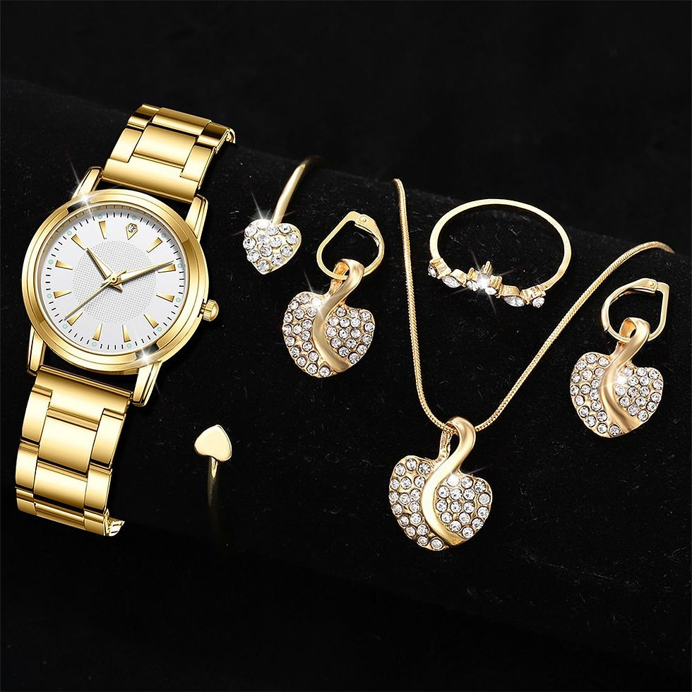Thumbnail: Women's Quartz Watch Gold Luxury Women Ring Necklace Earring Rhinestone Fashion