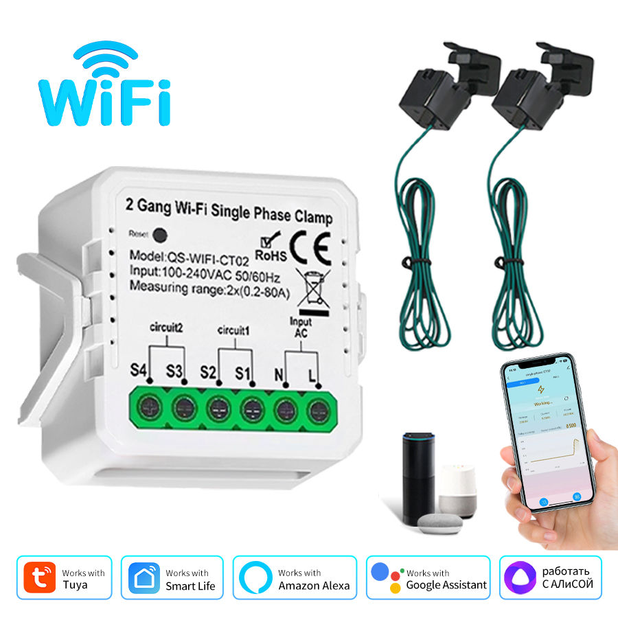 Thumbnail: Smart WiFi Energy Meter Current Sensor - LED Lighting/Solar KWH Monitor 100-240V