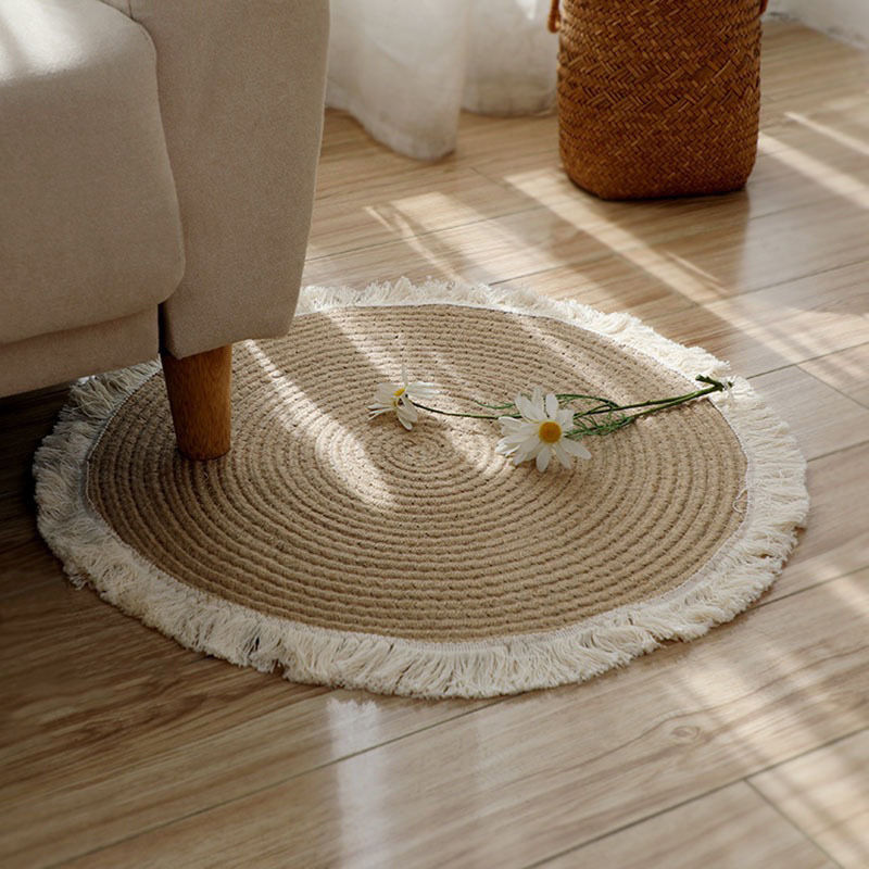 Thumbnail: HeMu Round Woven Rugs Handmade Jute Rattan Carpet With Tassel for Bedroom Living