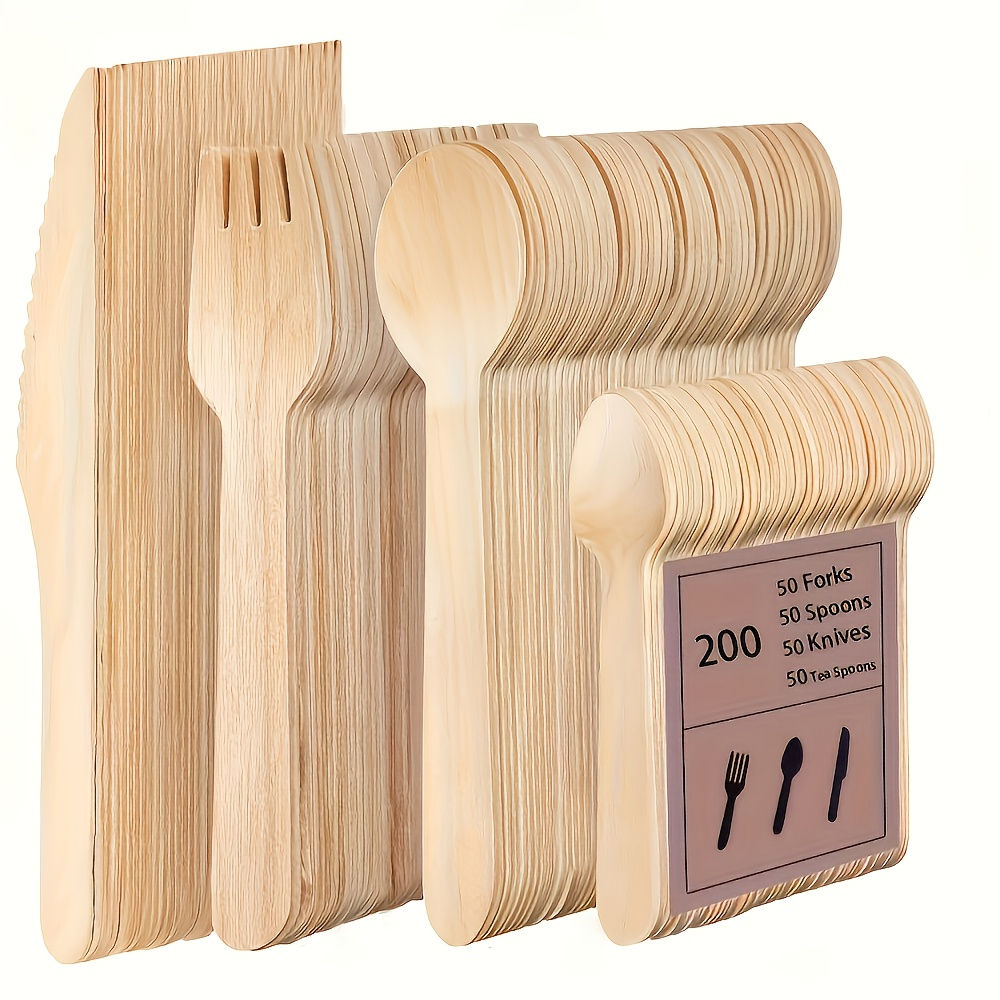 200/100-Piece Disposable Cutlery Set, Made of High-Quality Birch Wood, Consistin