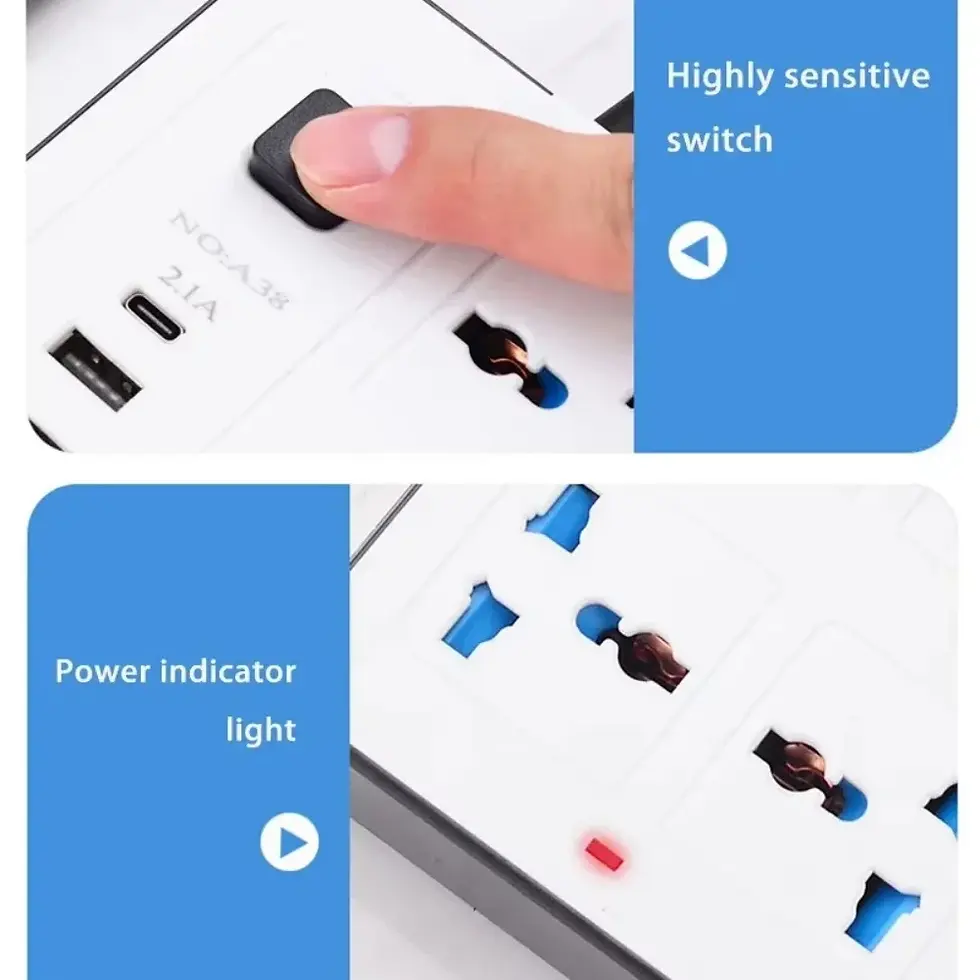Thumbnail: Universal Power Strip TypeC USB Port Outlet Power Strip 2M Extension Cord AC Pow