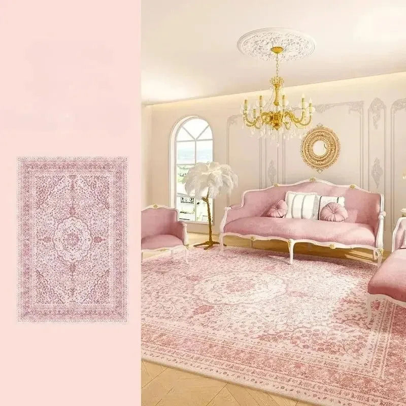 Thumbnail: VIKAMA Soft Non-Slip Rug, Pink Persian Vintage Rug Suitable for Bedroom Floor Ma