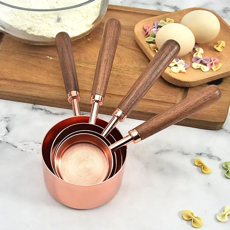 Thumbnail: UPORS Rose Gold Measuring Cups and Spoons Set Teaspoon Wood Handle Copper Pink K