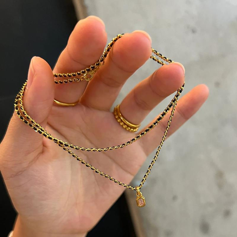 Thumbnail: Classic minimalist design Black woven rope chain necklace light luxury exquisite
