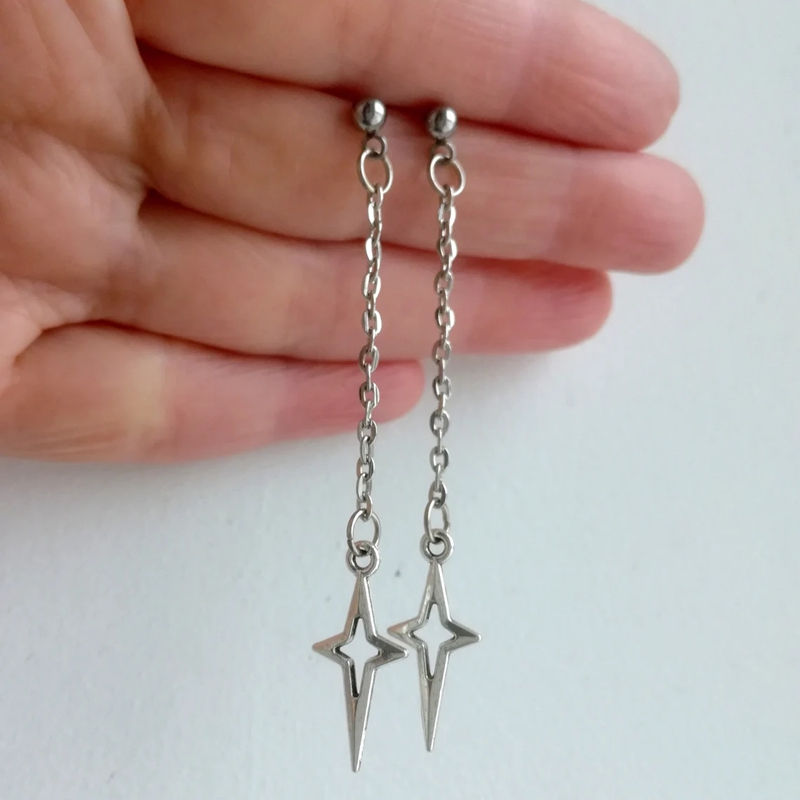 Thumbnail: Asymmetrical star earrings Silver star earrings Gothic earrings Rock star’s gi