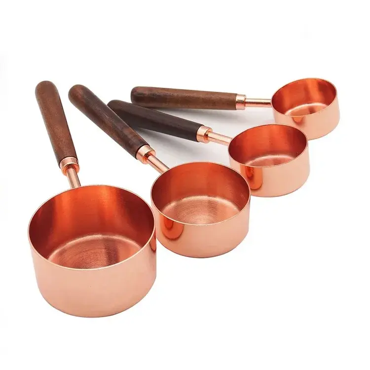 Thumbnail: UPORS Rose Gold Measuring Cups and Spoons Set Teaspoon Wood Handle Copper Pink K