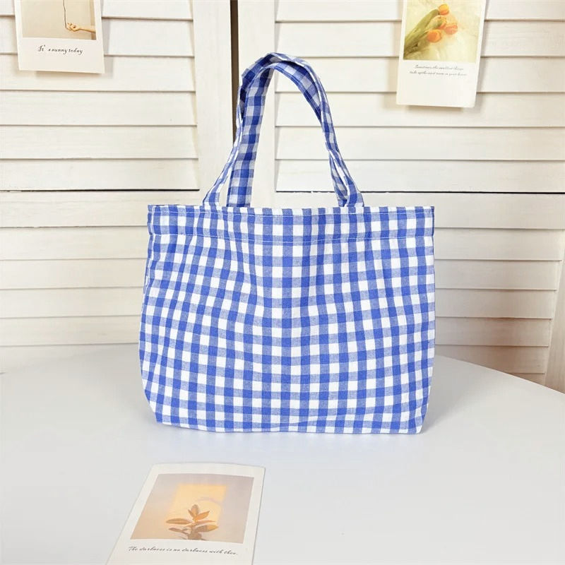 Thumbnail: Portable Women's Bento Handbags Simple Plaid Ladies Small Tote Purse Shoulder Ba