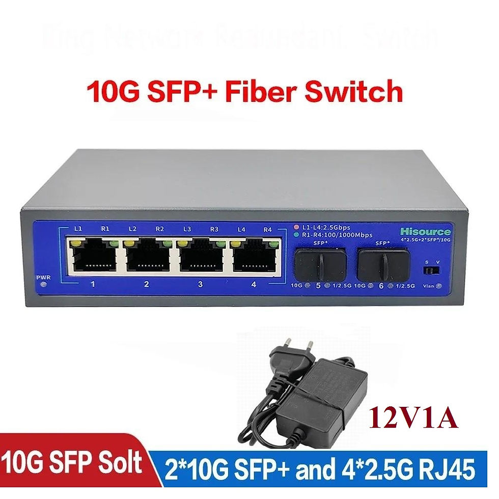 Thumbnail: 2.5Gb Switch 4 Port 2.5G Unmanaged Network Switch with 2 Port 10GbE SFP+ Slot Ho