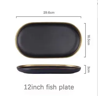 Thumbnail: Porcelain Dinner Plates Dishes Plates and Bowls Set Black Tableware Set Food Pla
