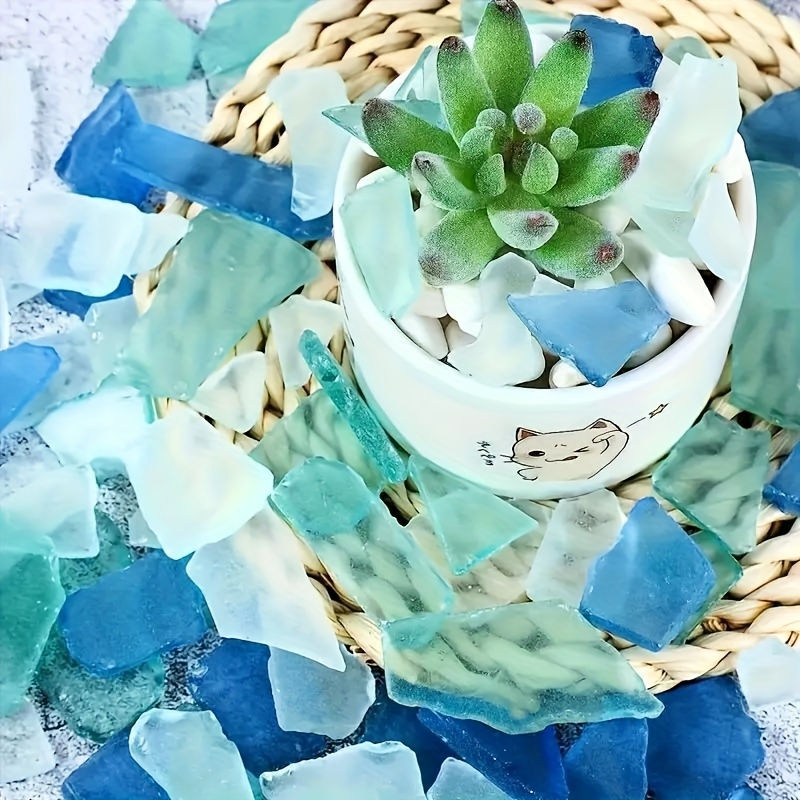 Thumbnail: Craft decorations, sea colored glass shards, light frosted vase inlaid with glas