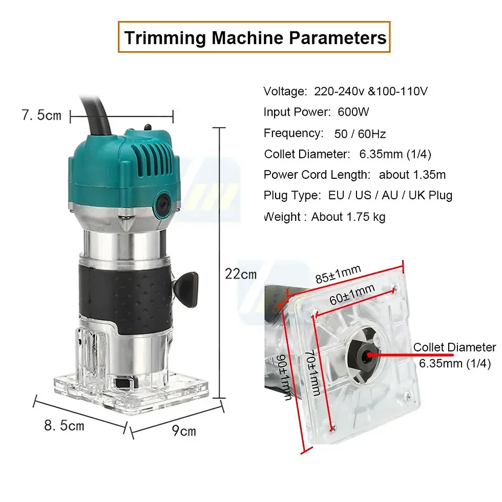 Thumbnail: 800W 30000rpm Electric Wood Router Woodworking Manual Trimmer with Milling Cutte