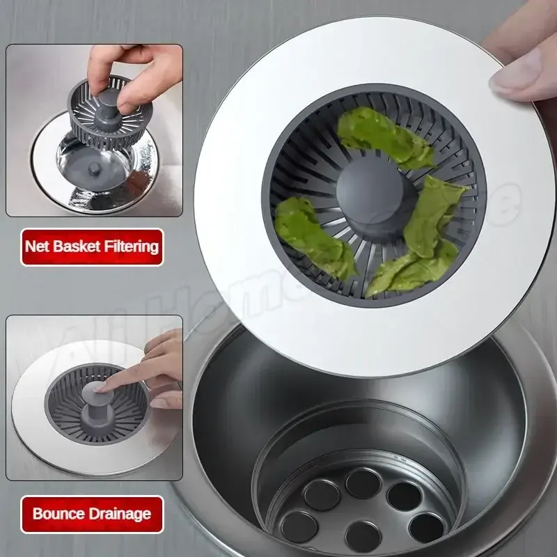 Thumbnail: Kitchen Filter Sink 3 in 1 Pop Up ABS Silver Plated Sink Strainer Drain Basket S