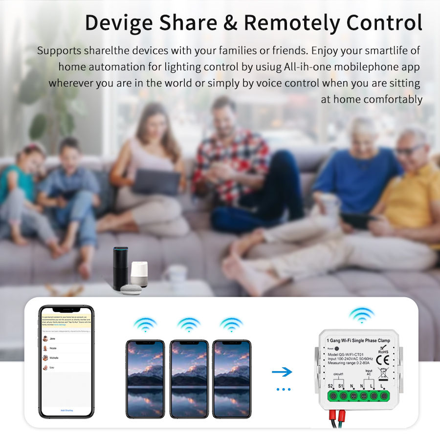 Thumbnail: Smart WiFi Energy Meter Current Sensor - LED Lighting/Solar KWH Monitor 100-240V