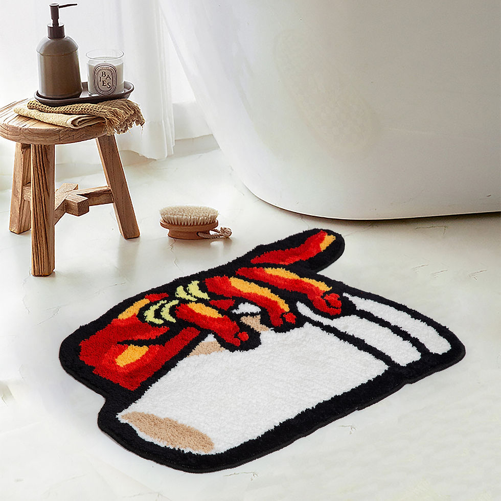 Thumbnail: Red & White Graphic Tufted Rug,  Shaped Carpet, Fashionable Urban Decor, Non-Sli