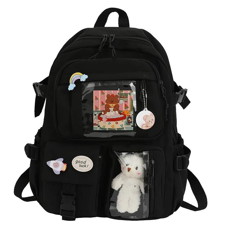 Thumbnail: Students Backpack Large Capacity Grils Schoolbag Cartoon Korean Backpack Soild C