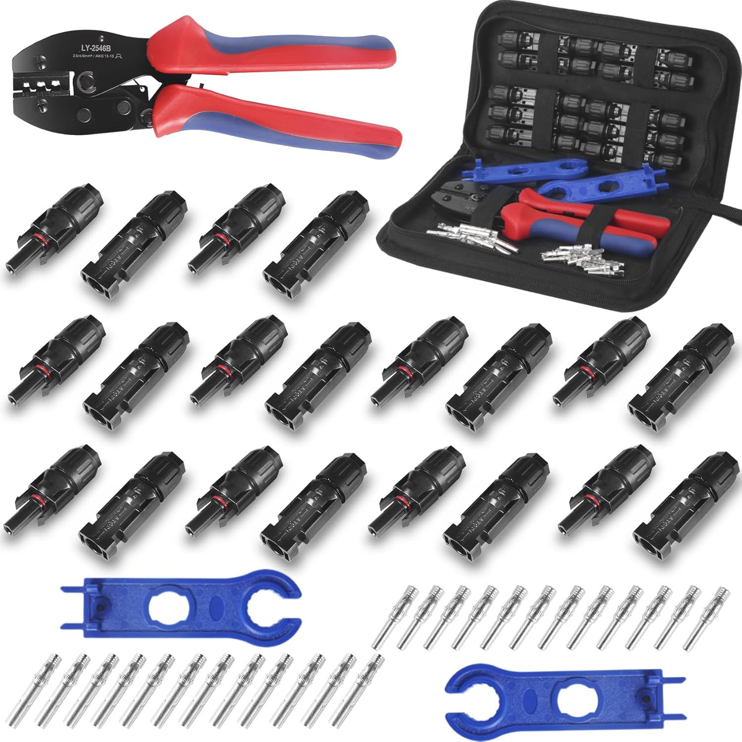 47pcs Solar Panel Replacement Tools Kits, 10 Pair Solar Connectors and 2pcs Span
