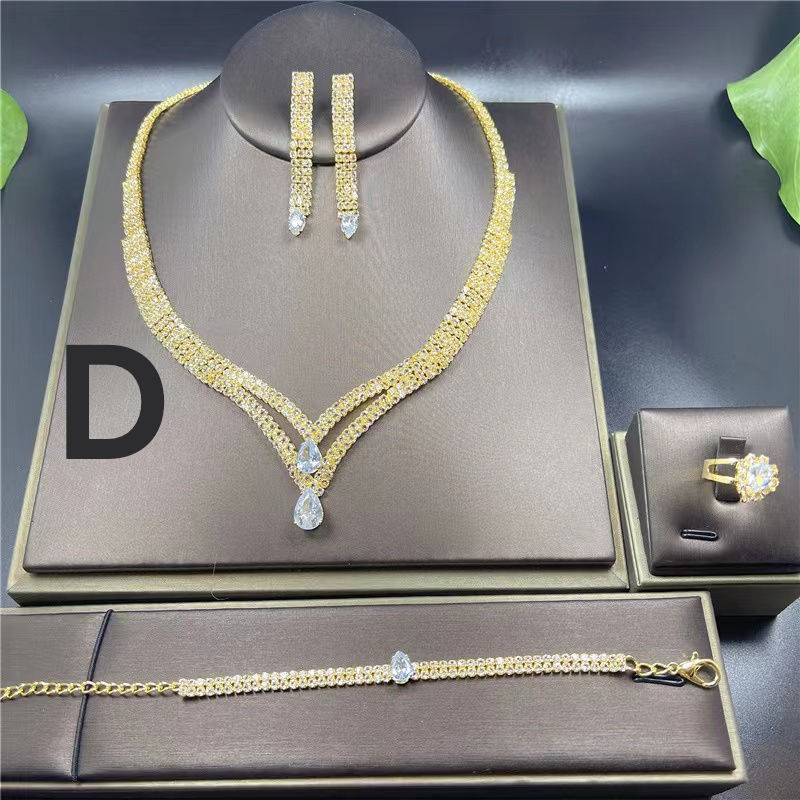 Thumbnail: Fashion Crystal Bridal Jewelry Sets Silver Color Geometric Choker Necklace Earri