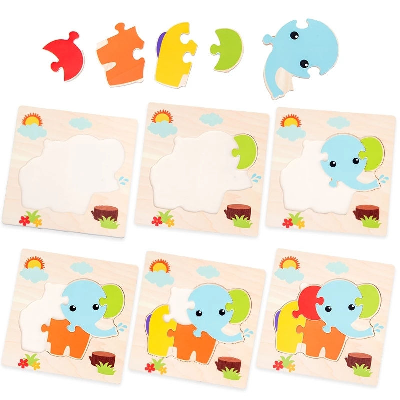 Thumbnail: Baby Toys Wooden 3D Puzzle Cartoon Animal Vehicle Wood Jigsaw Puzzles Intelligen
