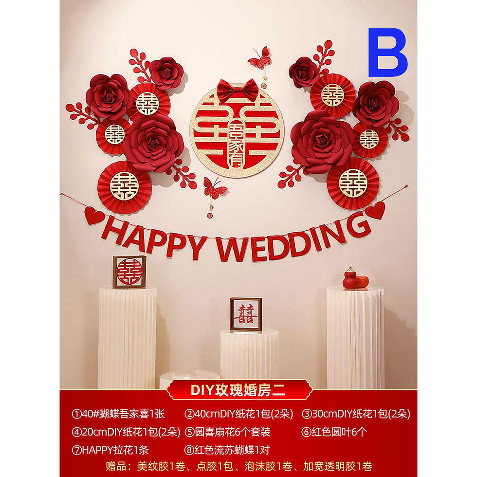 Thumbnail: Chinese Happy Wedding Room Decor Set 3D Red Flower Bedroom TV Background Window