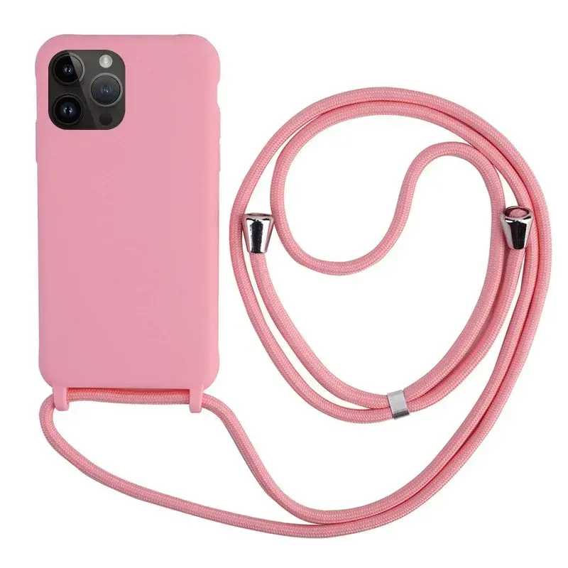 Thumbnail: Crossbody Strap Lanyard Silicone Phone Case For iPhone 16 15 14 13 12 Mini 11 Pr