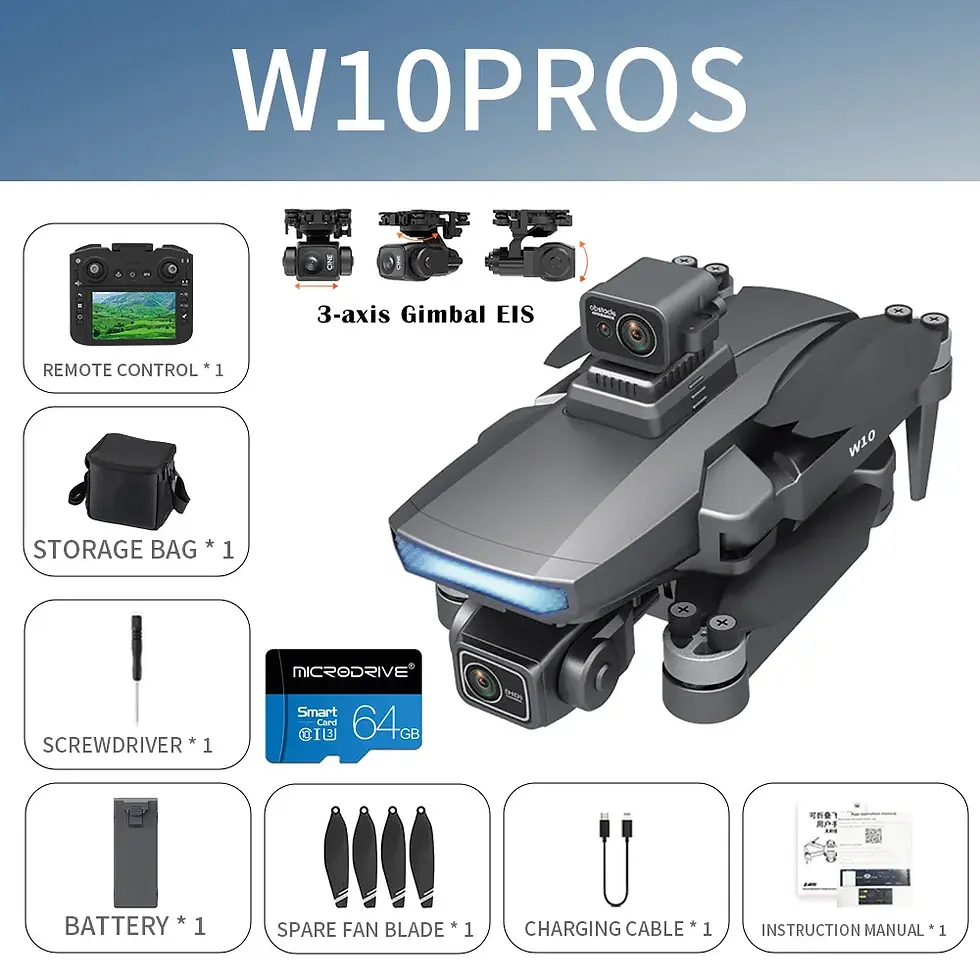 Thumbnail: Drone W10 with 4.5 Inch Screen 3-Axis Anti-shake Gimbal Drones 4K Aerial Brushle