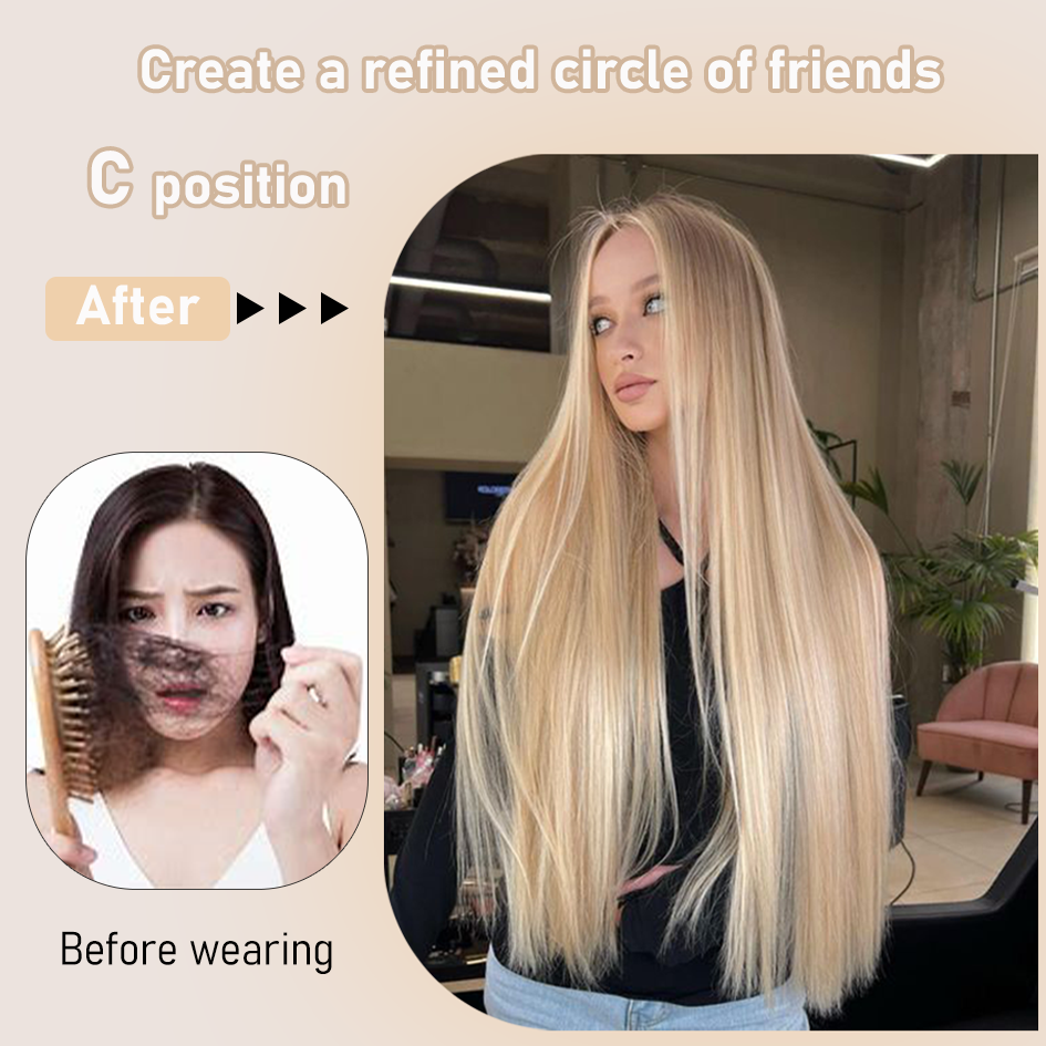 Thumbnail: ✨ Long Straight & Water Wave Synthetic Wig with Bangs – 26+ Inch