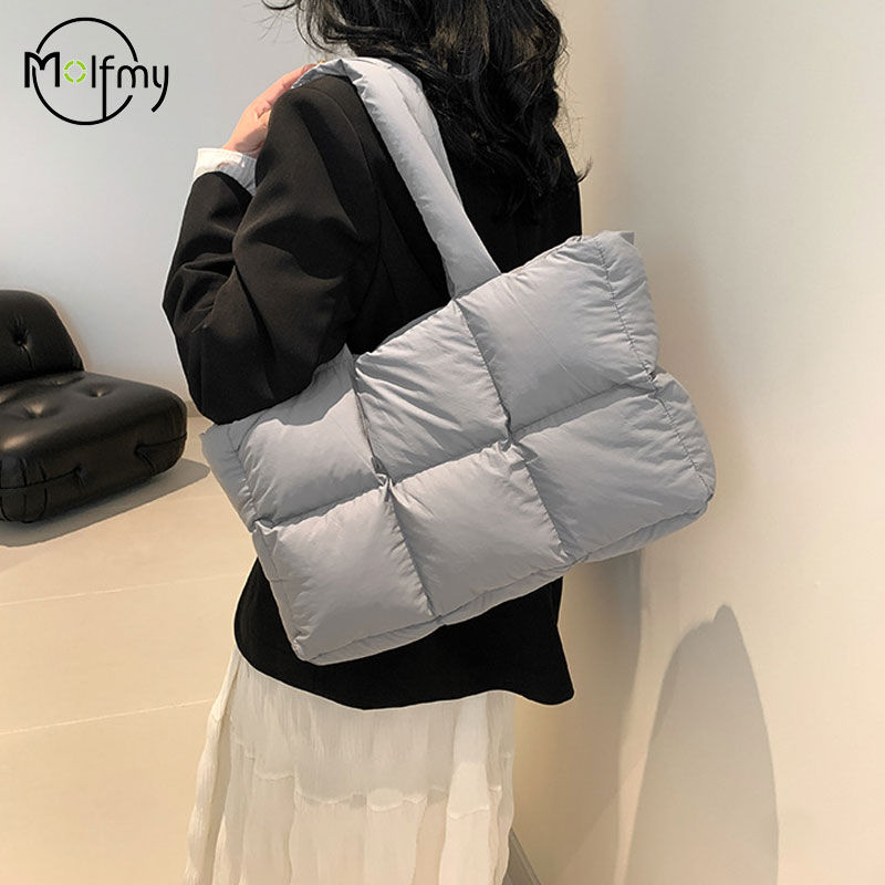 Thumbnail: Women Tote Handbags Quilted Plaid Bag Retro Trendy Checkered Waterproof Shoulder