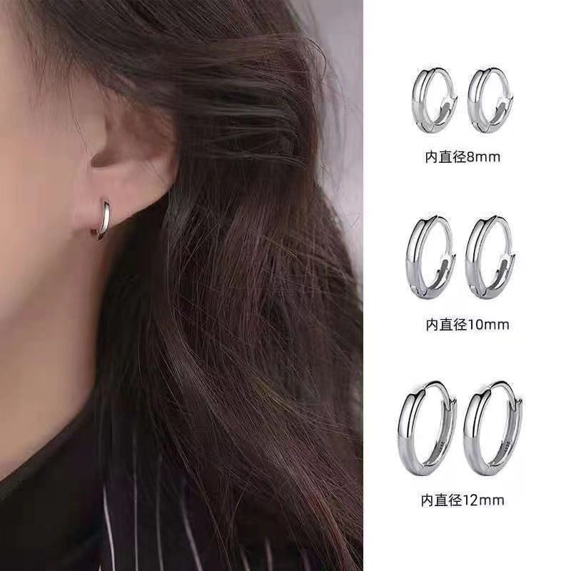 Thumbnail: Exquisite 925 Sterling Silver Small Earrings, Plain Silver, Comfortable Earrings
